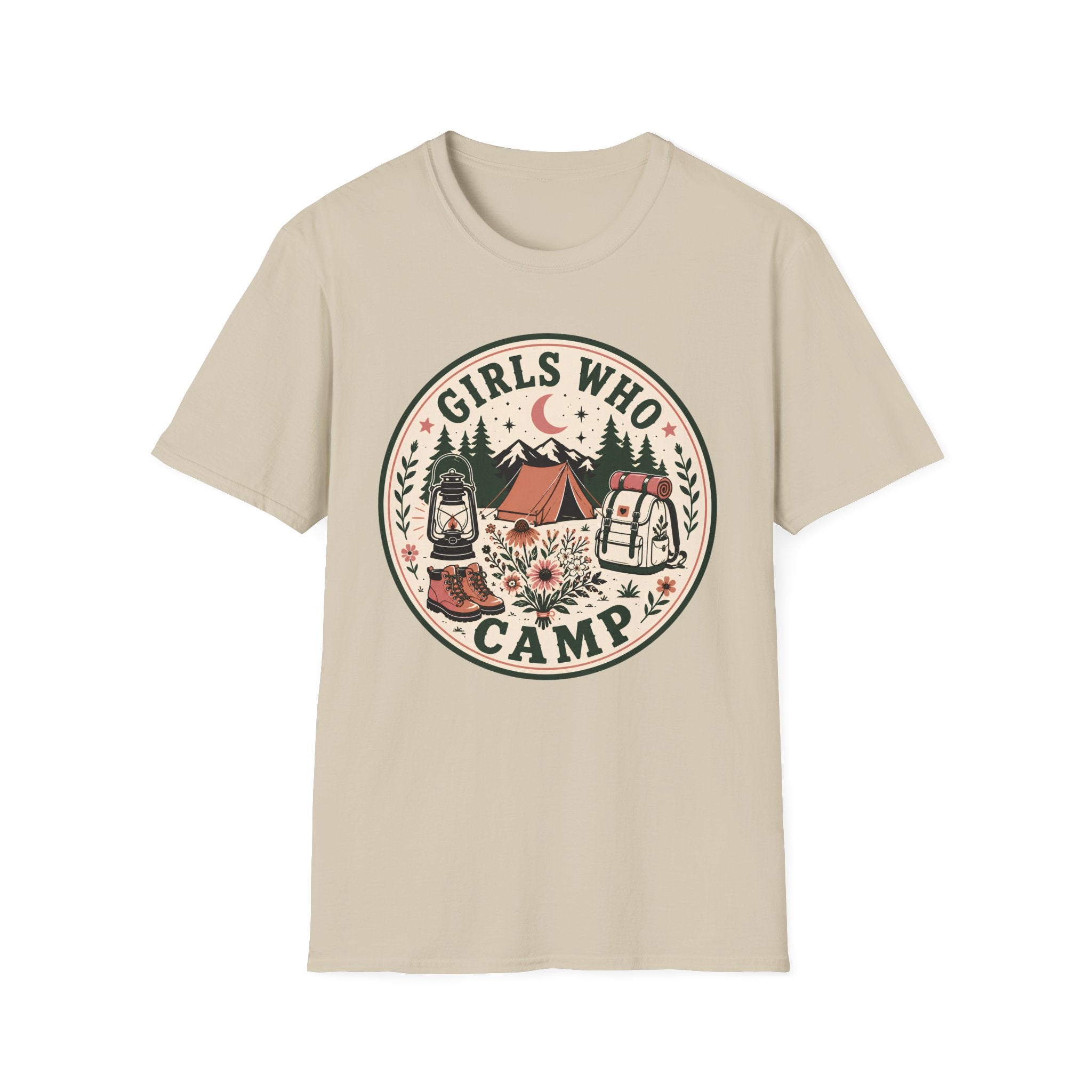 Girls Who Camp graphic on a unisex cotton tee — Trail & Ember Co. outdoor apparel