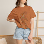 Close-up of the Autumn Big Foot print design on a Yam Comfort Colors t-shirt