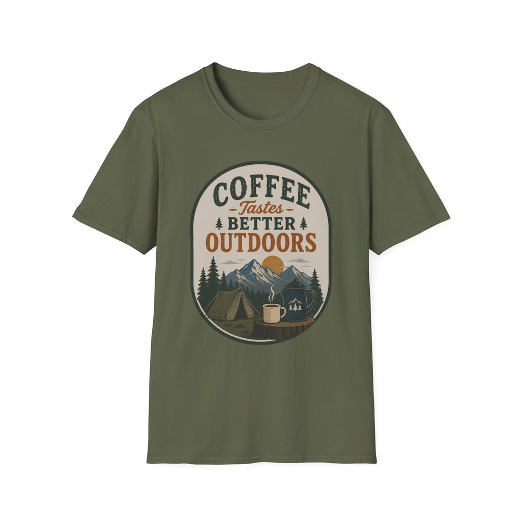 Coffee Tastes Better Outdoors Badge T-Shirt