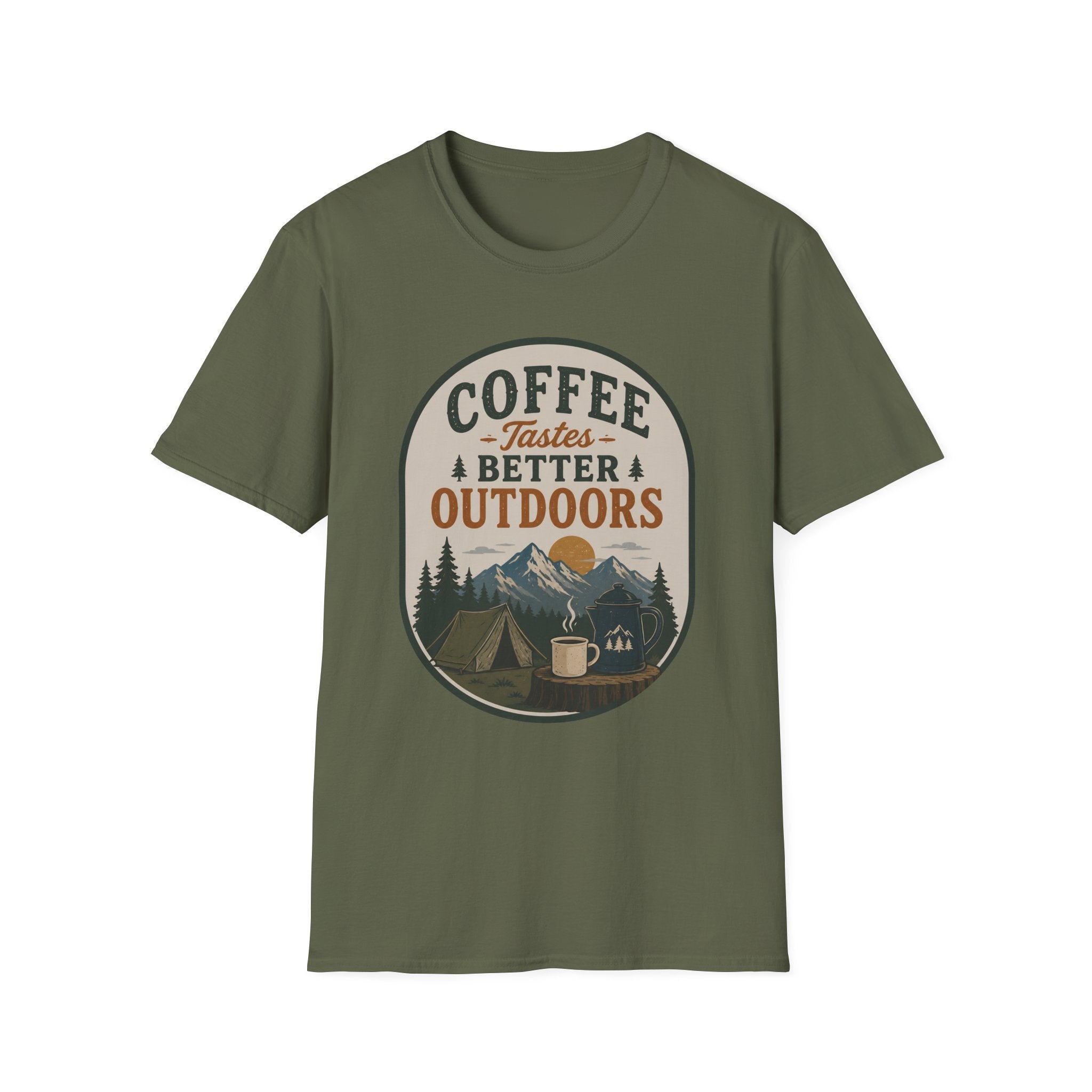 Coffee Tastes Better Outdoors Badge T-Shirt