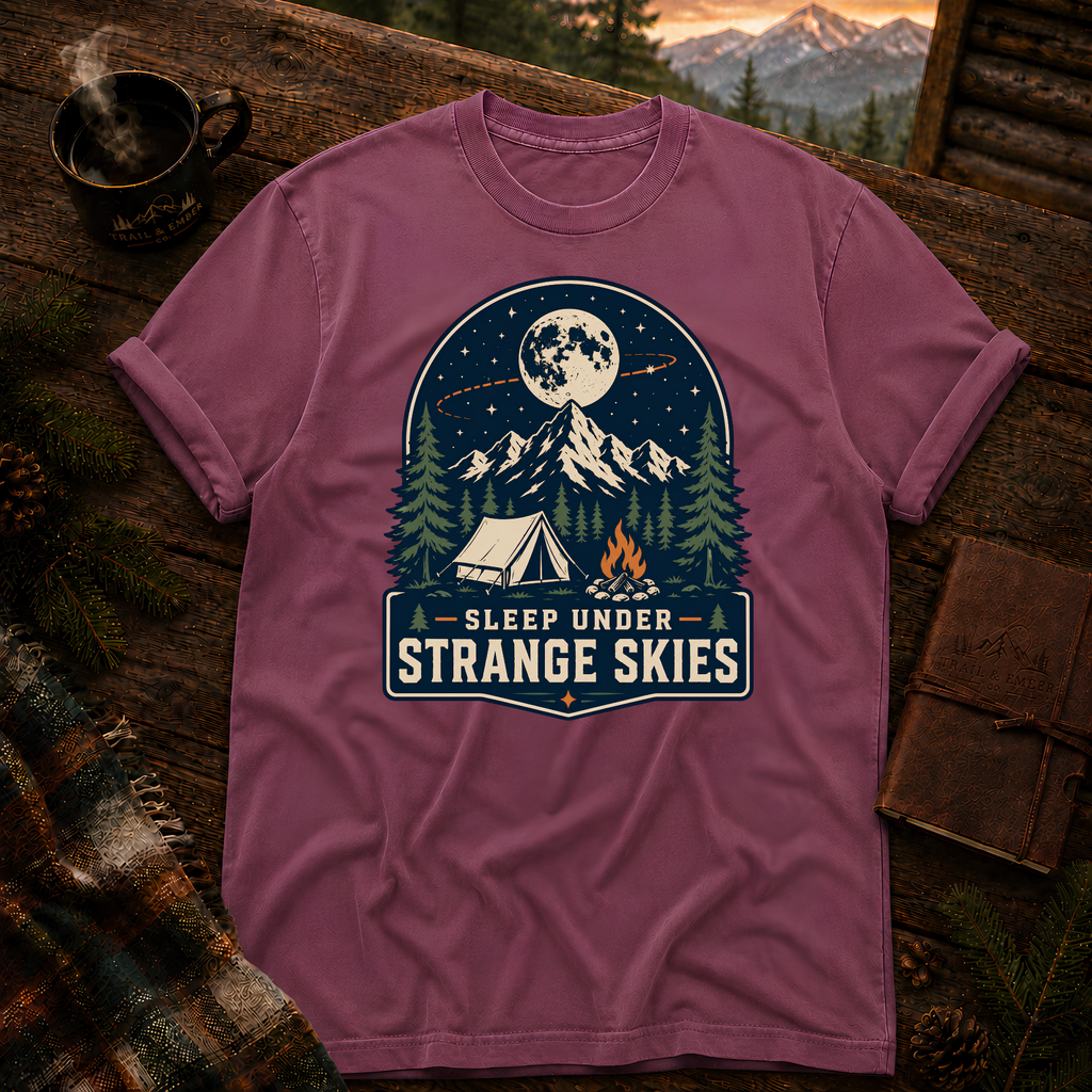 Berry Comfort Colors 1717 t-shirt with Sleep Under Strange Skies design — Trail & Ember Co.