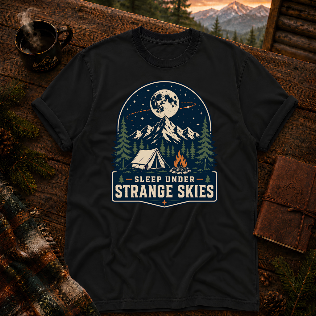 Black Comfort Colors 1717 t-shirt with Sleep Under Strange Skies design — Trail & Ember Co.