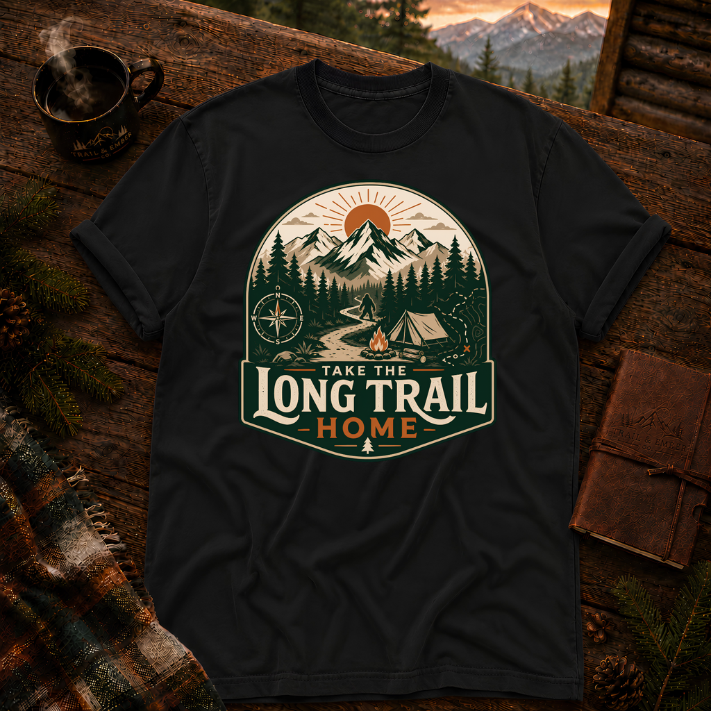 Black Comfort Colors 1717 t-shirt with Take the Long Trail design — Trail & Ember Co.