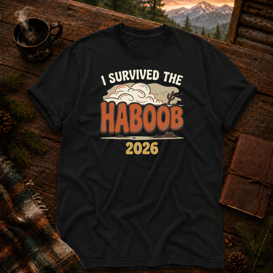 I Survived the Haboob tee in Black — Arizona dust storm design on garment-dyed Comfort Colors cotton