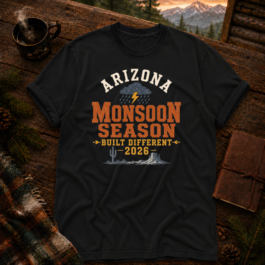 Black Comfort Colors t-shirt with Built Different Arizona desert heat design — Trail & Ember Co.
