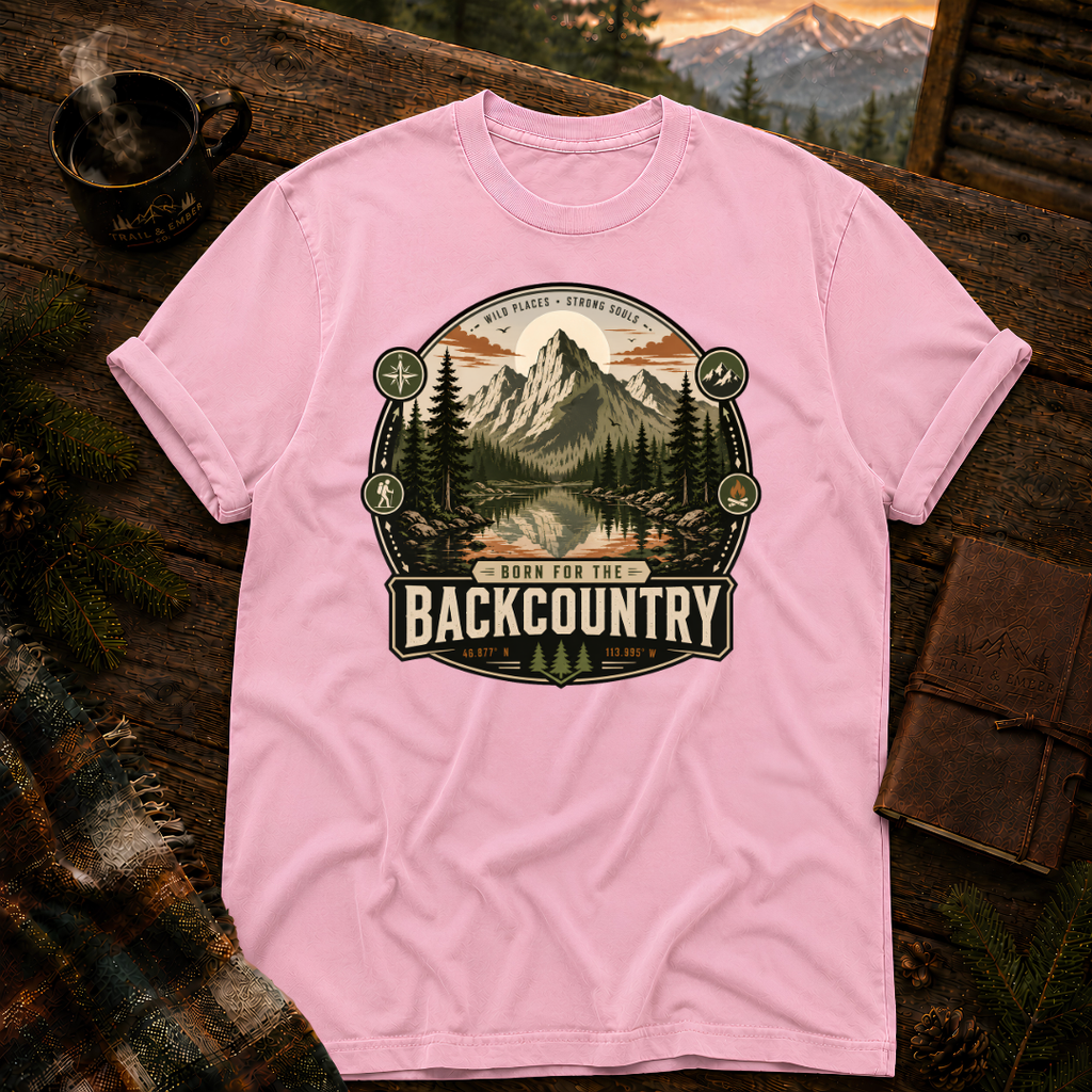 Blossom Comfort Colors 1717 t-shirt with Born for the Backcountry design — Trail & Ember Co.
