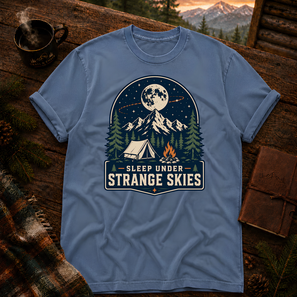 Blue Jean Comfort Colors 1717 t-shirt with Sleep Under Strange Skies design — Trail & Ember Co.