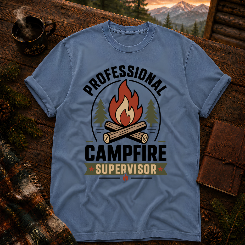 Blue Jean Comfort Colors 1717 t-shirt with Campfire Supervisor design — Trail & Ember Co.