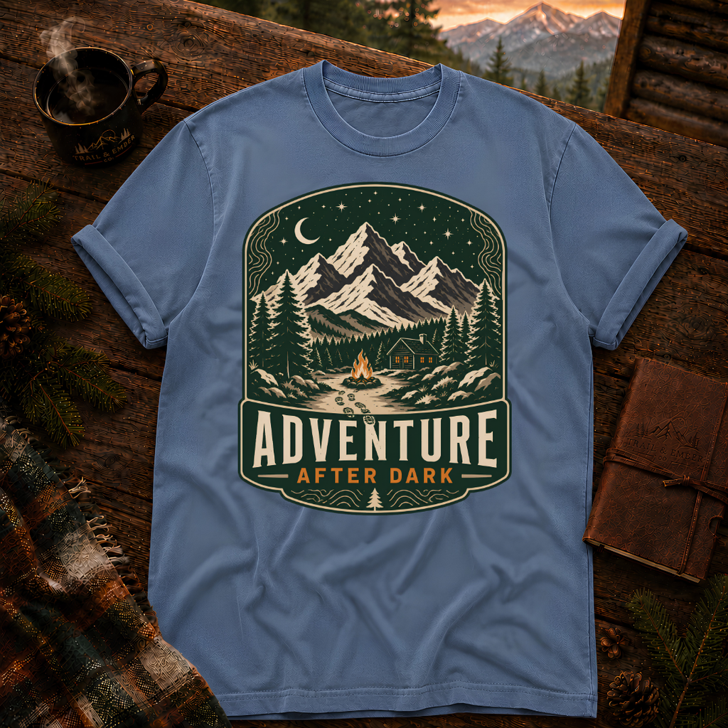 Blue Jean Comfort Colors 1717 t-shirt with Adventure After Dark design — Trail & Ember Co.