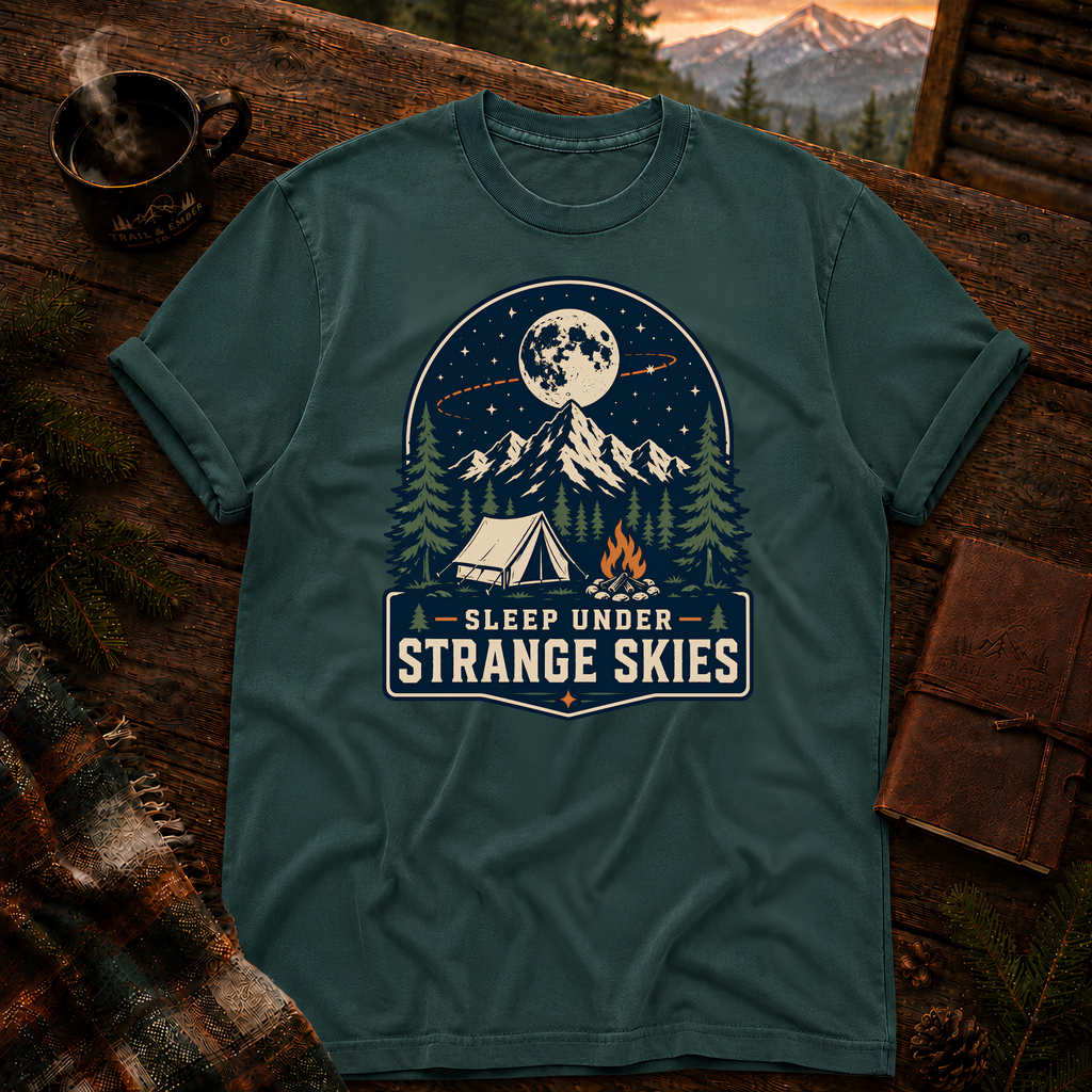 Blue Spruce Comfort Colors 1717 t-shirt with Sleep Under Strange Skies design — Trail & Ember Co.
