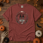 Brick Comfort Colors t-shirt featuring a hammock strung between two trees with boots kicked off underneath, Trail & Ember Co.