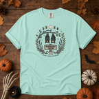 Chalky Mint Comfort Colors t-shirt featuring a hammock strung between two trees with boots kicked off underneath, Trail & Ember Co.