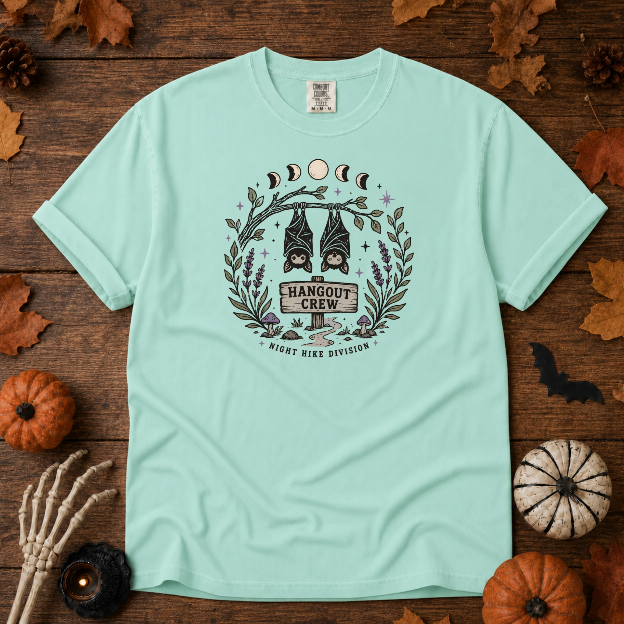 Chalky Mint Comfort Colors t-shirt featuring a hammock strung between two trees with boots kicked off underneath, Trail & Ember Co.