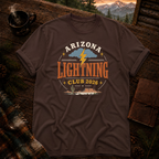 Espresso Comfort Colors t-shirt with Arizona Lightning Club storm-watching design — Trail & Ember Co.