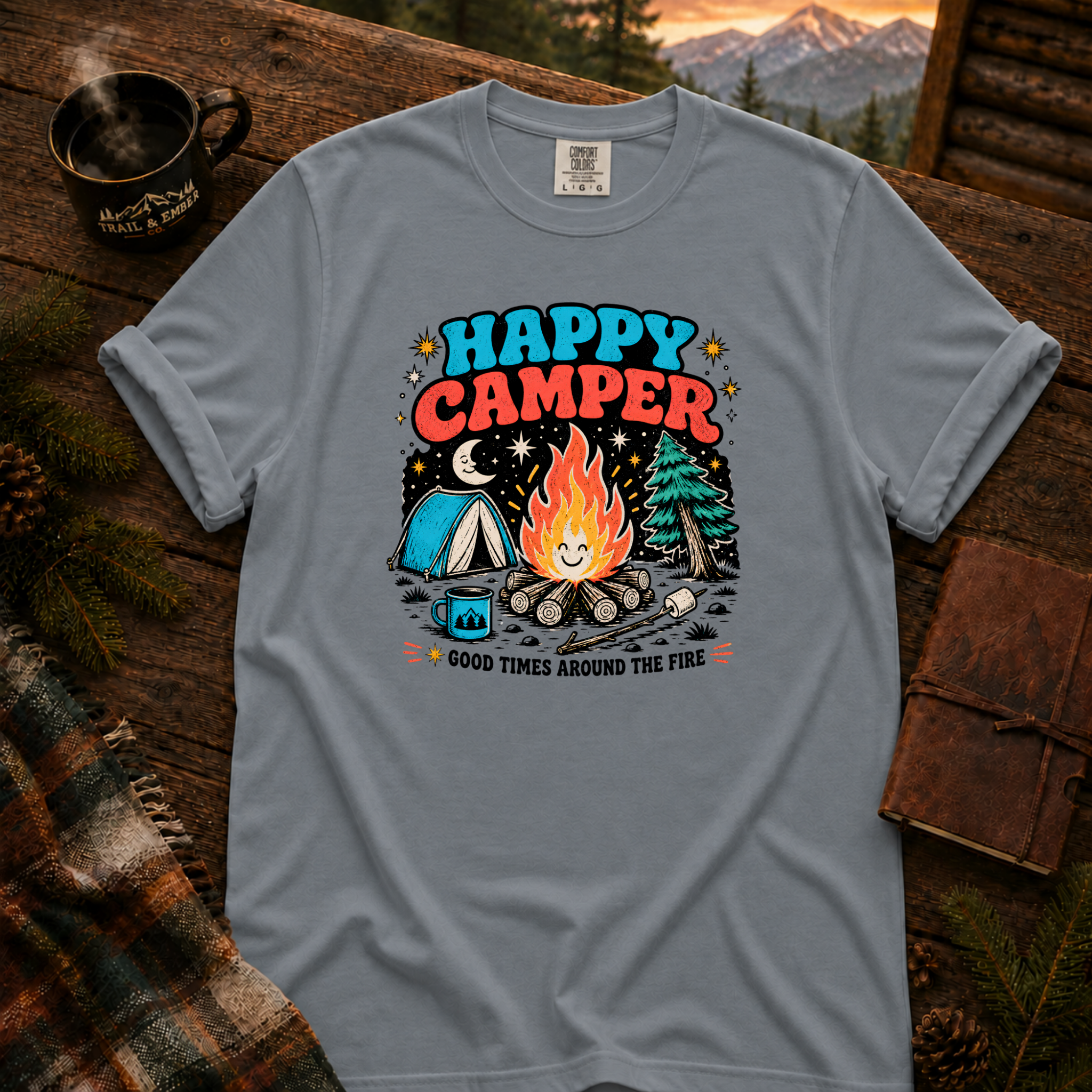 Happy Camper Comfort Colors T-Shirt in Granite