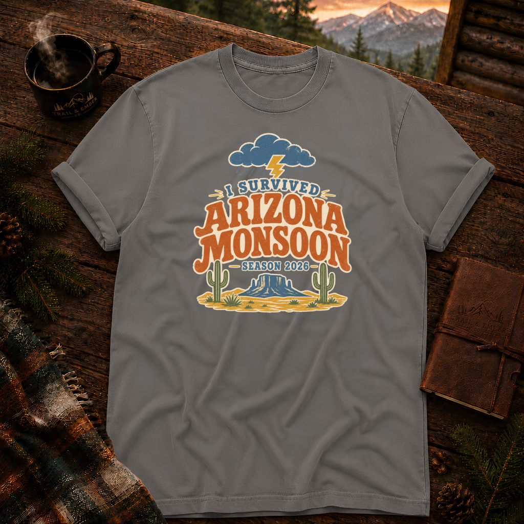 Grey Comfort Colors 1717 t-shirt with Arizona Monsoon design — Trail & Ember Co.
