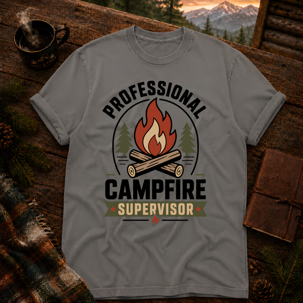 Grey Comfort Colors 1717 t-shirt with Campfire Supervisor design — Trail & Ember Co.