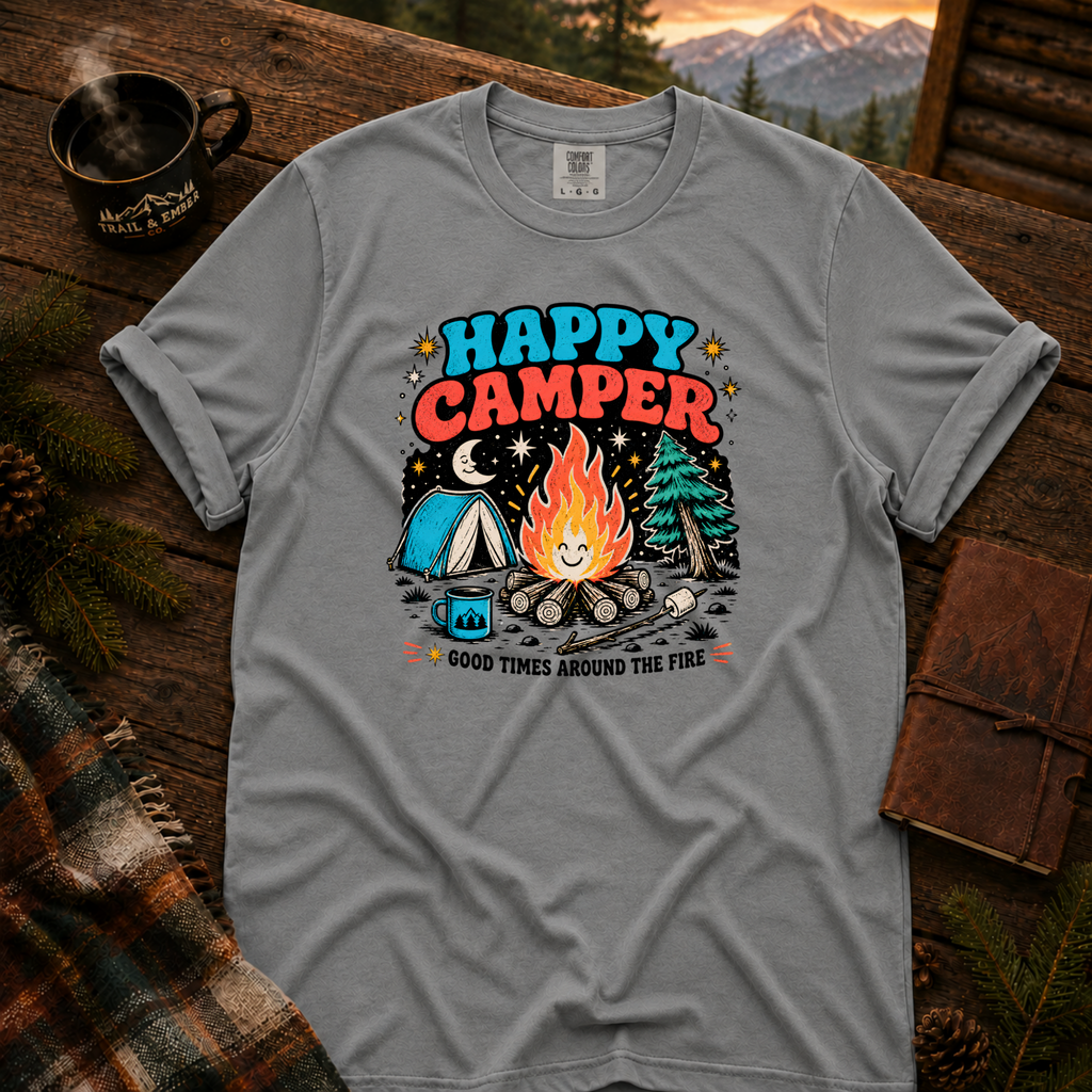 Happy Camper Comfort Colors T-Shirt in Grey