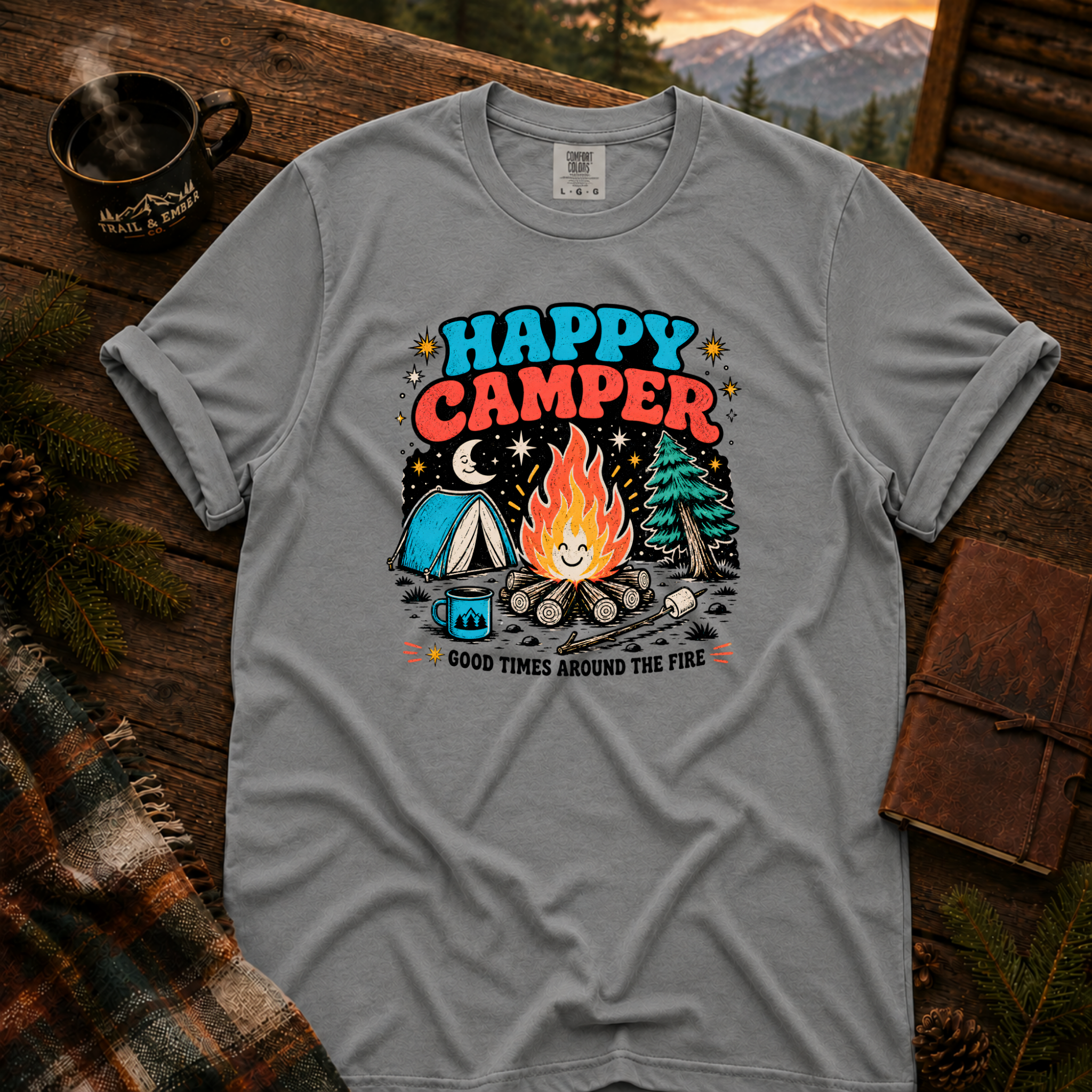 Happy Camper Comfort Colors T-Shirt in Grey