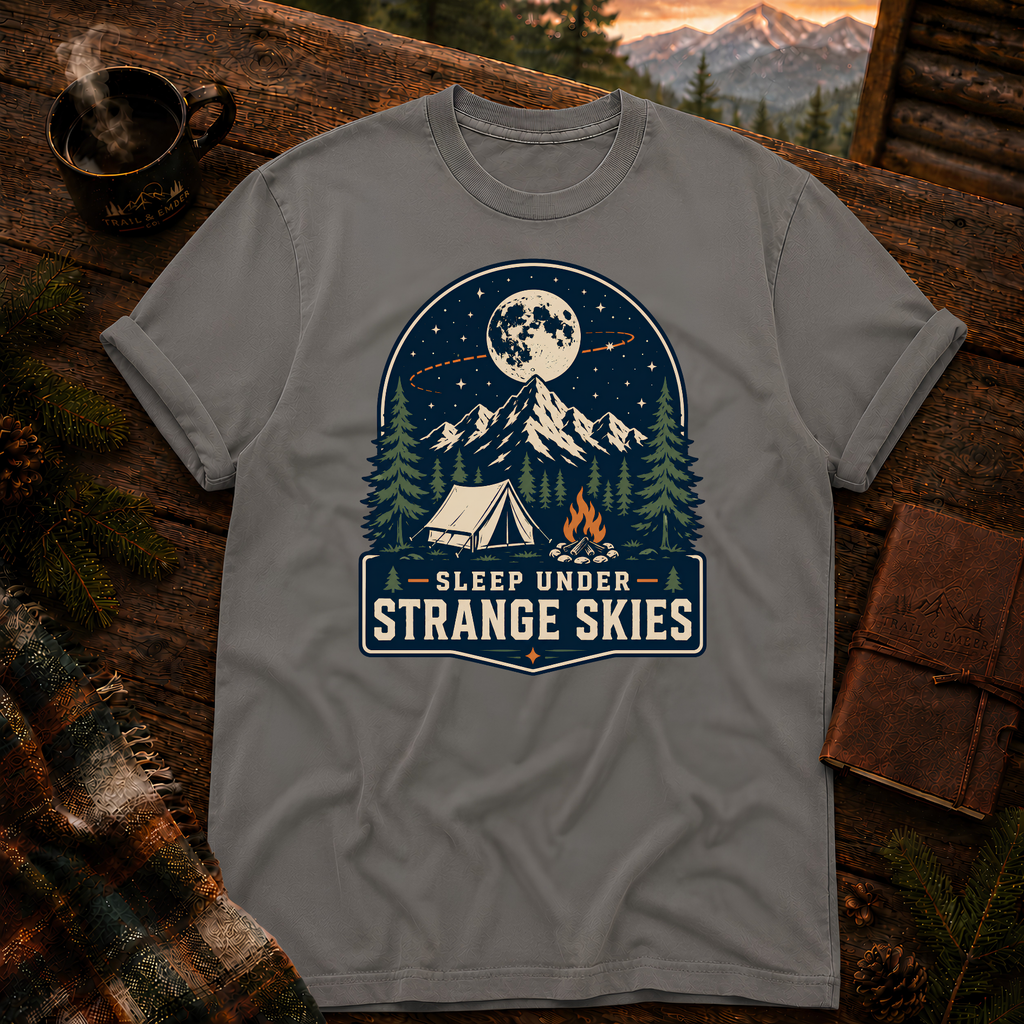 Grey Comfort Colors 1717 t-shirt with Sleep Under Strange Skies design — Trail & Ember Co.
