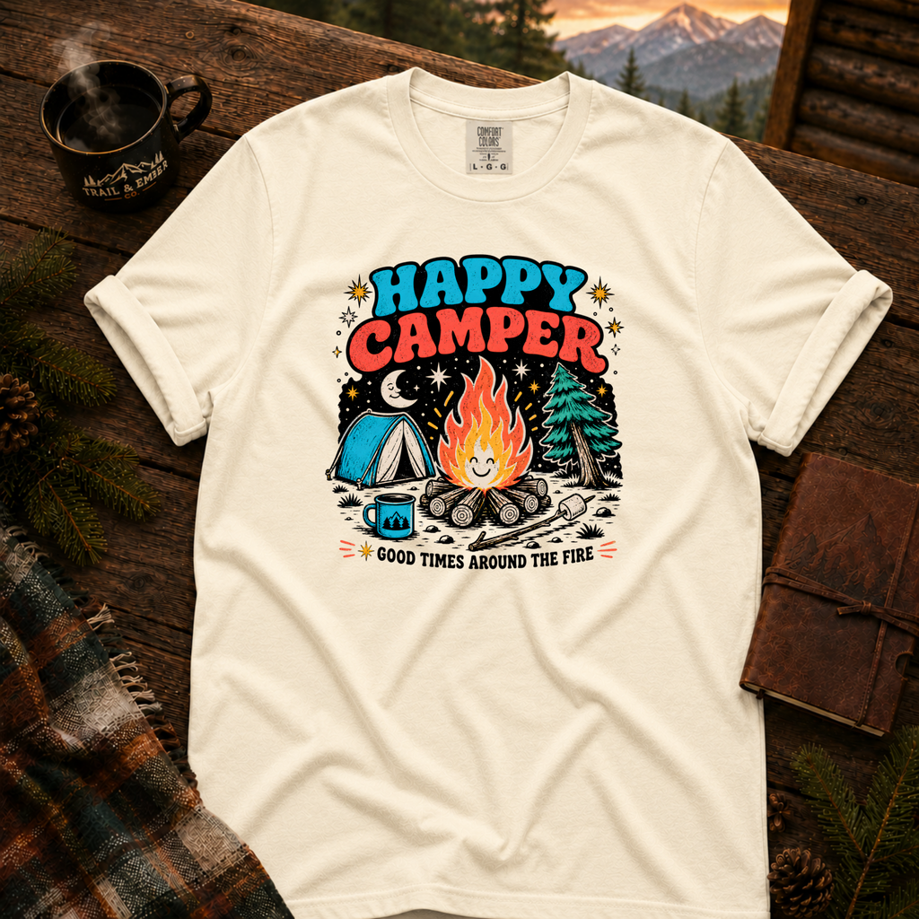 Happy Camper Comfort Colors T-Shirt in Ivory