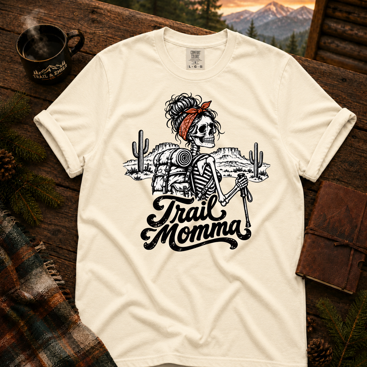 Trail Momma hiking t-shirt in Ivory — garment-dyed Comfort Colors 1717, Trail & Ember Co.