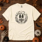 Ivory Comfort Colors t-shirt featuring a hammock strung between two trees with boots kicked off underneath, Trail & Ember Co.