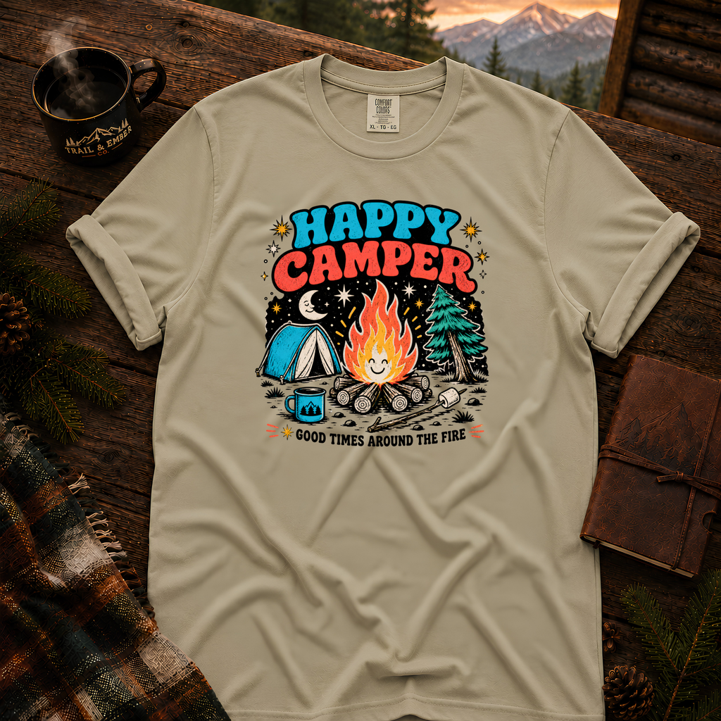 Happy Camper Comfort Colors T-Shirt in Khaki