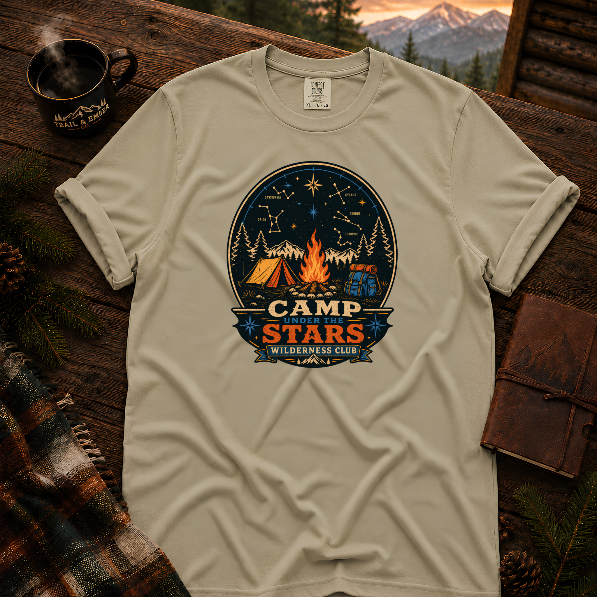 Camp Stars Comfort Colors T-Shirt in Khaki