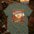 Military Green Gildan 64000 t-shirt with Desert Dreams graphic — Trail & Ember Co. outdoor apparel