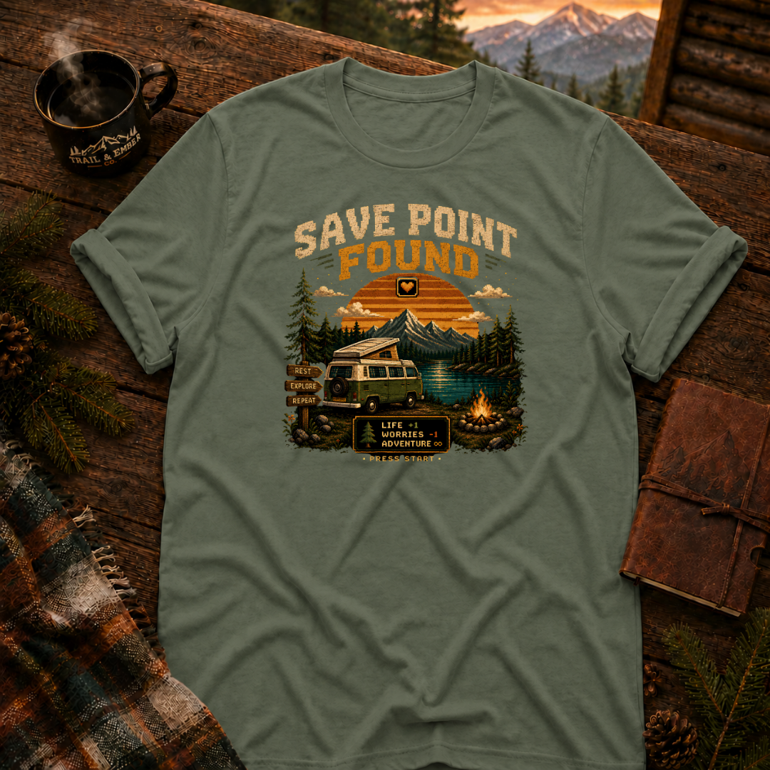 Military Green Gildan 64000 t-shirt with Save Point Found graphic — Trail & Ember Co. outdoor apparel
