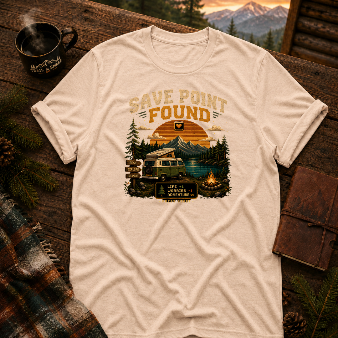 Natural Gildan 64000 t-shirt with Save Point Found graphic — Trail & Ember Co. outdoor apparel