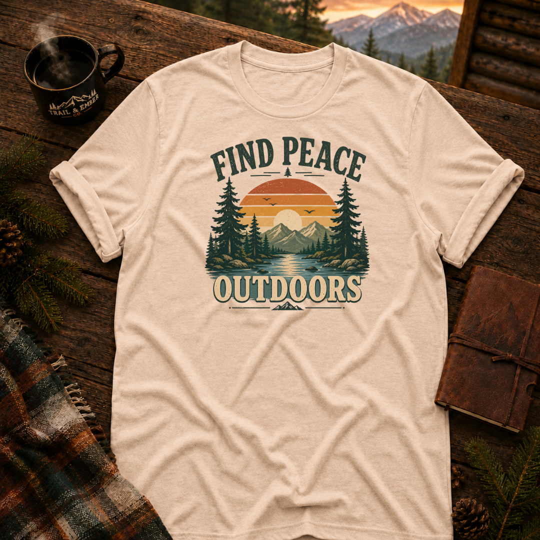 Natural Gildan 64000 t-shirt with Find Peace Outdoors graphic — Trail & Ember Co. outdoor apparel