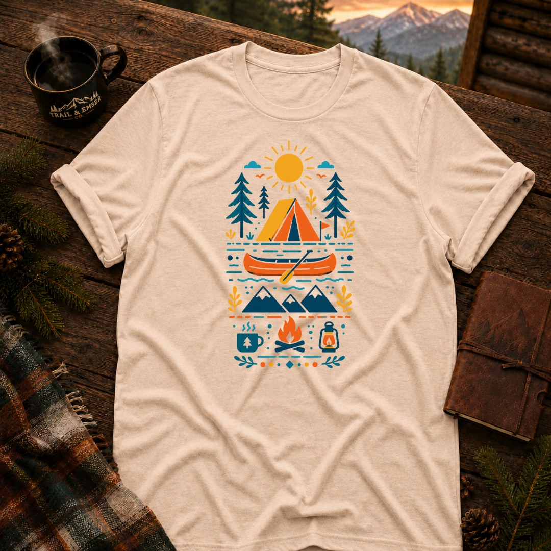 Natural Gildan 64000 t-shirt with Camping Icons Collection graphic — Trail & Ember Co. outdoor apparel