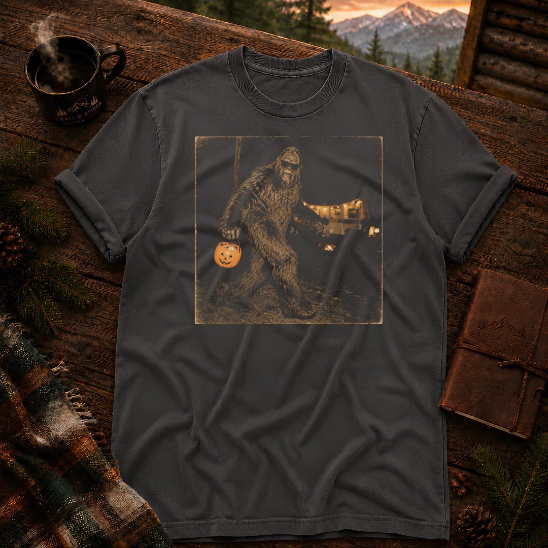 Pepper Comfort Colors 1717 t-shirt with vintage Bigfoot Halloween trail cam design — Trail & Ember Co.