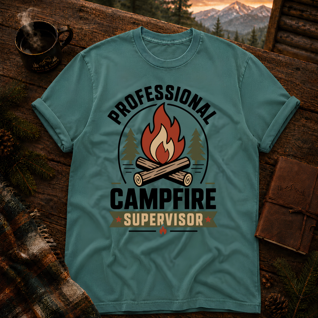 Seafoam Comfort Colors 1717 t-shirt with Campfire Supervisor design — Trail & Ember Co.