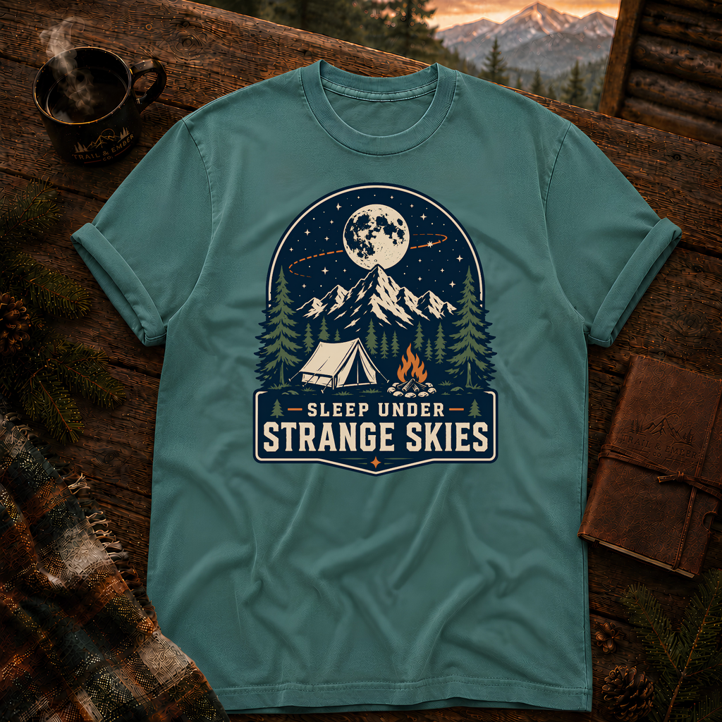 Seafoam Comfort Colors 1717 t-shirt with Sleep Under Strange Skies design — Trail & Ember Co.