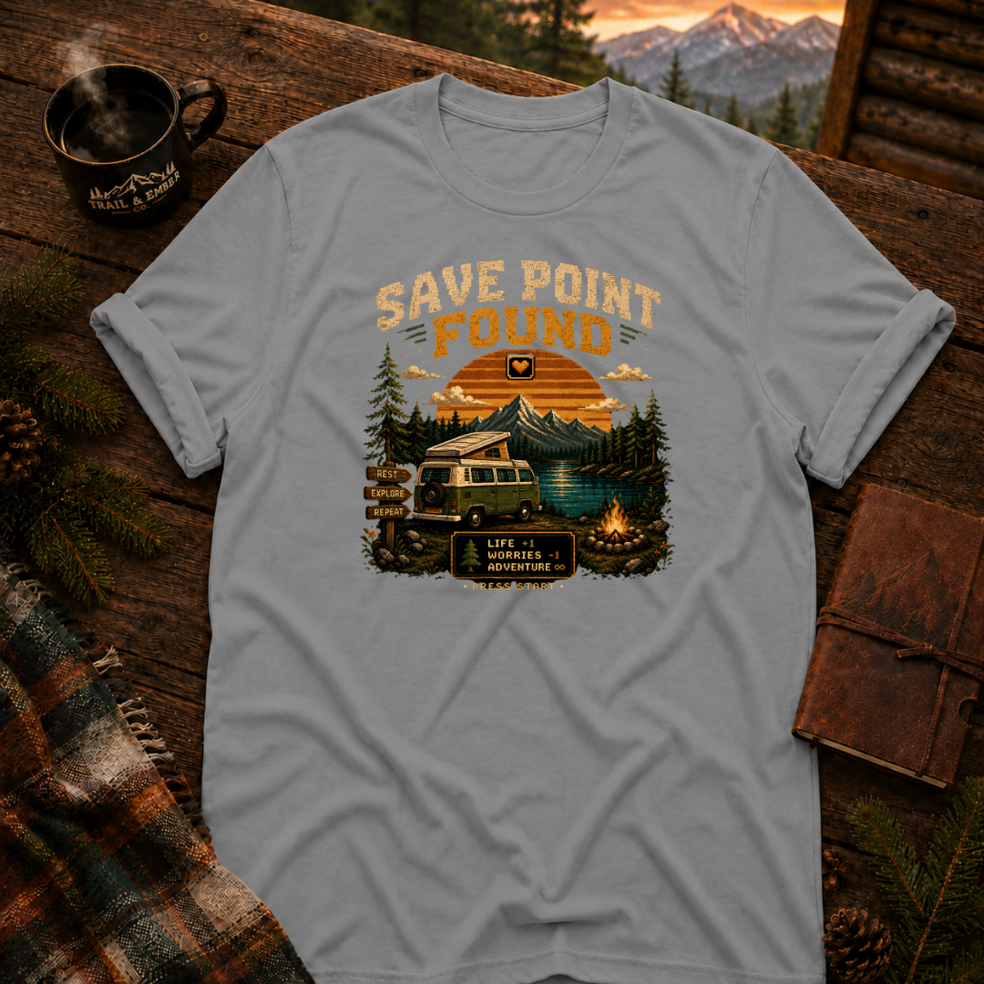 Sport Grey Gildan 64000 t-shirt with Save Point Found graphic — Trail & Ember Co. outdoor apparel