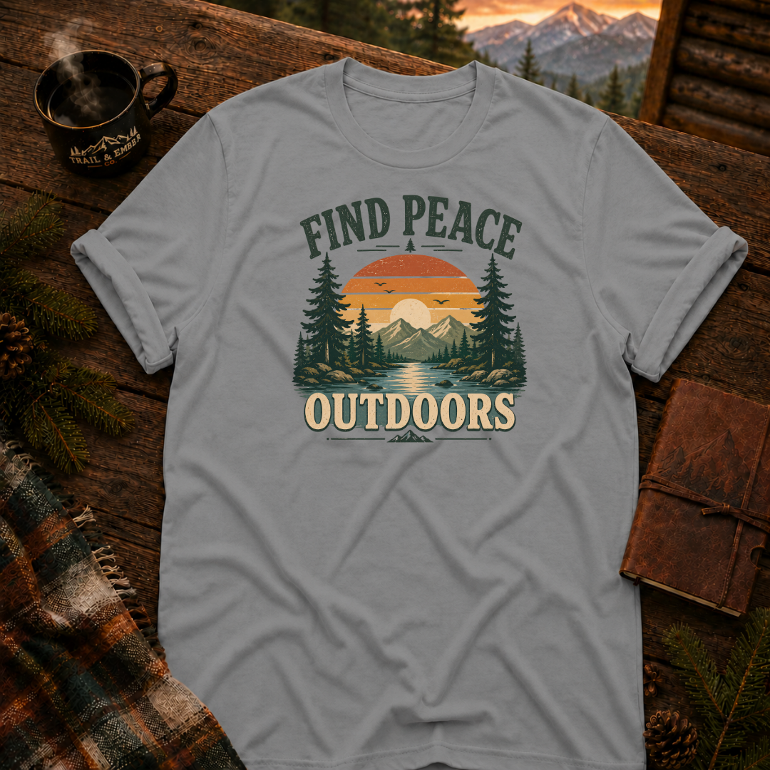 Sport Grey Gildan 64000 t-shirt with Find Peace Outdoors graphic — Trail & Ember Co. outdoor apparel