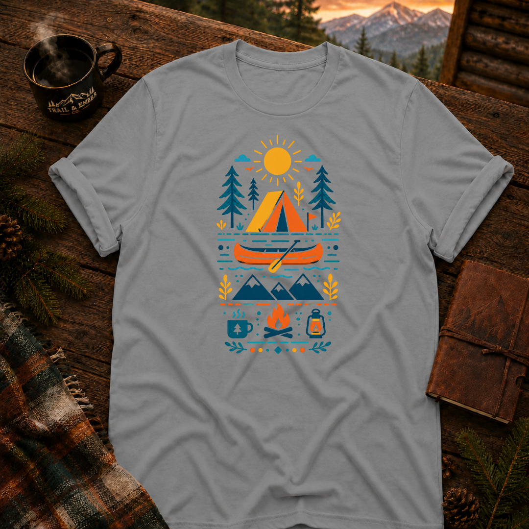 Sport Grey Gildan 64000 t-shirt with Camping Icons Collection graphic — Trail & Ember Co. outdoor apparel
