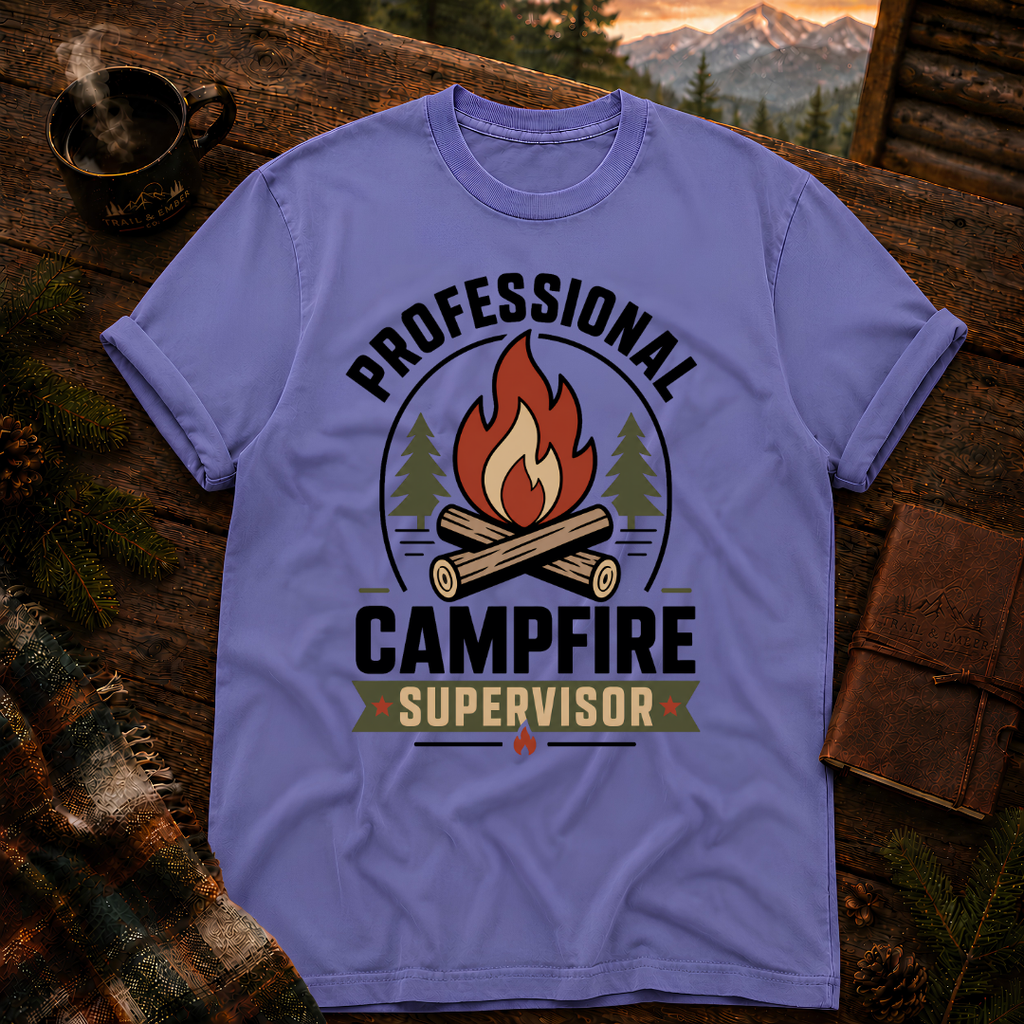 Violet Comfort Colors 1717 t-shirt with Campfire Supervisor design — Trail & Ember Co.