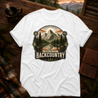 White Comfort Colors 1717 t-shirt with Born for the Backcountry design — Trail & Ember Co.