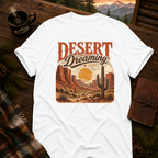 White Gildan 64000 t-shirt with Desert Dreams graphic — Trail & Ember Co. outdoor apparel