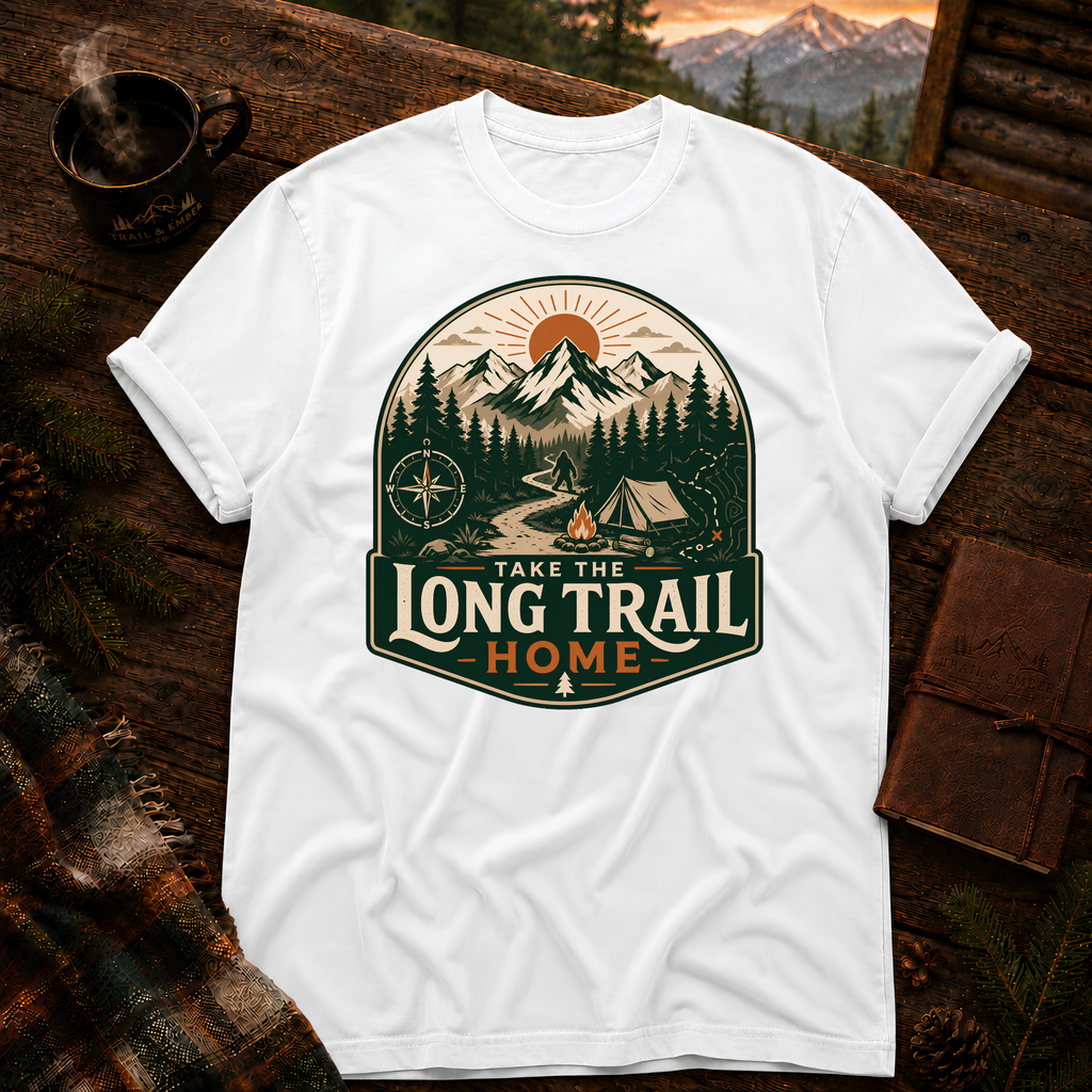 White Comfort Colors 1717 t-shirt with Take the Long Trail design — Trail & Ember Co.