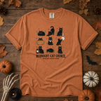 Yam Comfort Colors t-shirt featuring a circle of cats on a fence line at midnight with eyes catching the porch light, Trail & Ember Co.