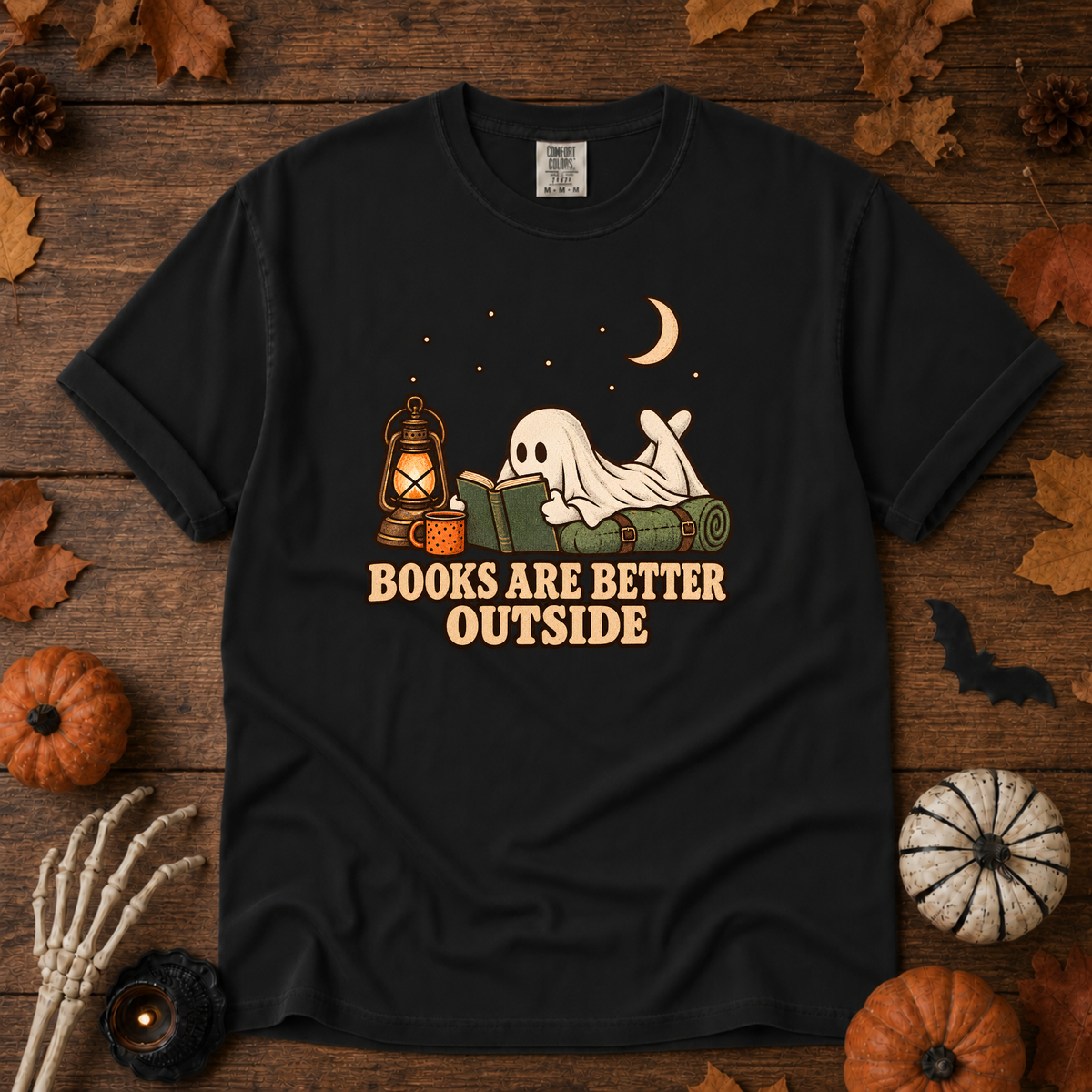 Books are Better Outside t-shirt in Black — garment-dyed Comfort Colors 1717, Trail & Ember Co.