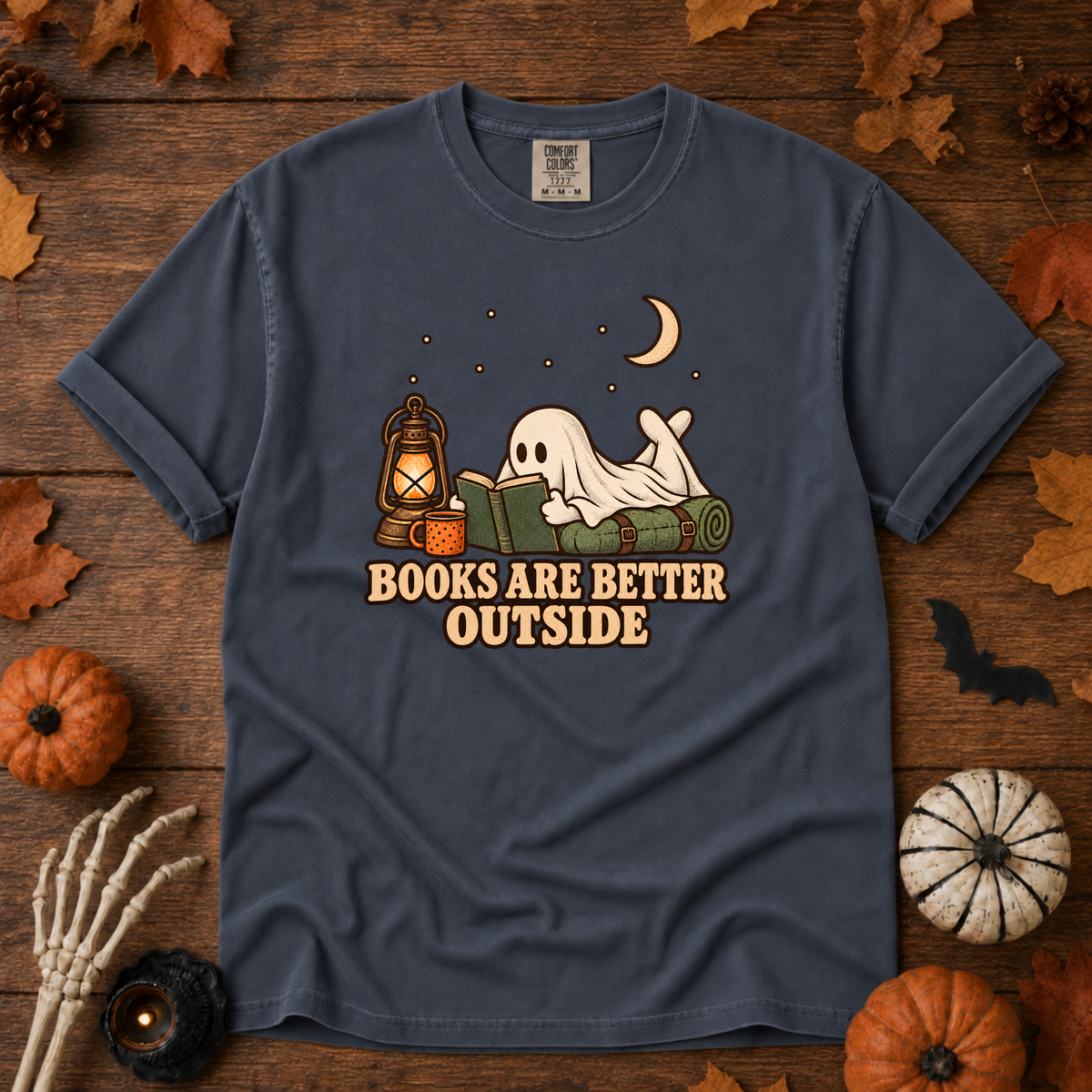 Books are Better Outside t-shirt in Midnight — garment-dyed Comfort Colors 1717, Trail & Ember Co.