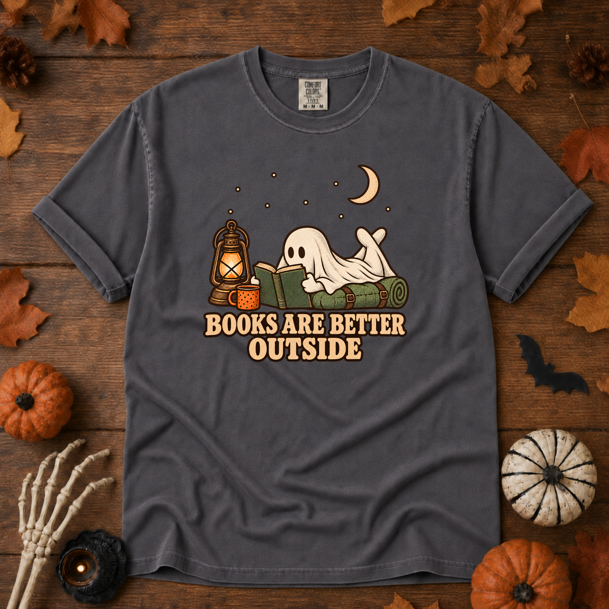 Books are Better Outside t-shirt in Navy — garment-dyed Comfort Colors 1717, Trail & Ember Co.