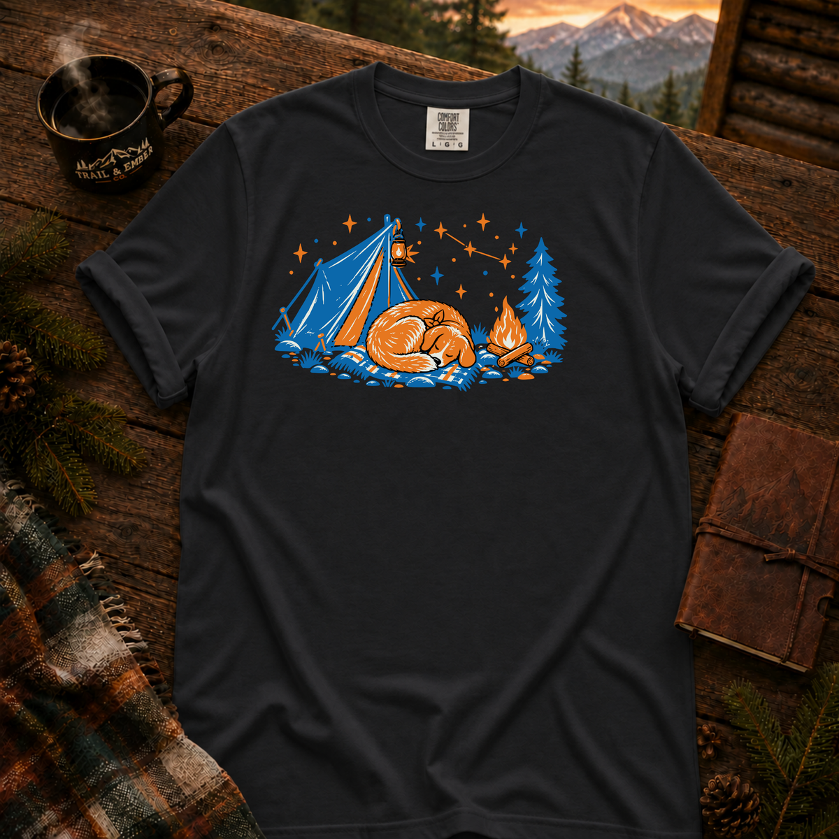 Camping Dog Comfort Colors T-Shirt in Black