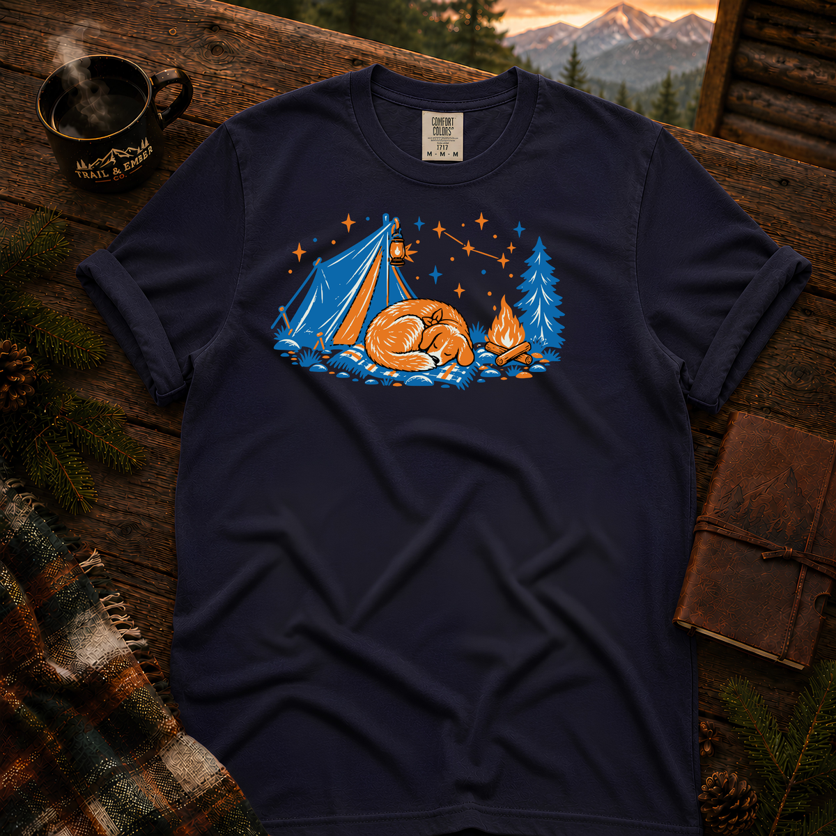 Camping Dog Comfort Colors T-Shirt in True Navy